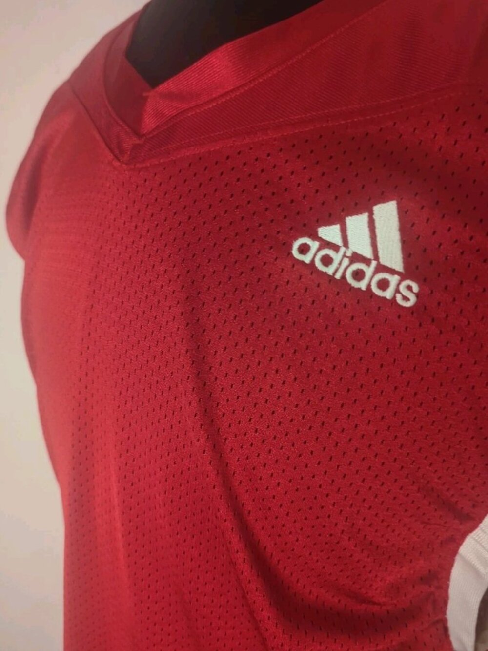 Adidas Press Coverage Mesh Football Jersey Red-White Trim Mens Size Large $60